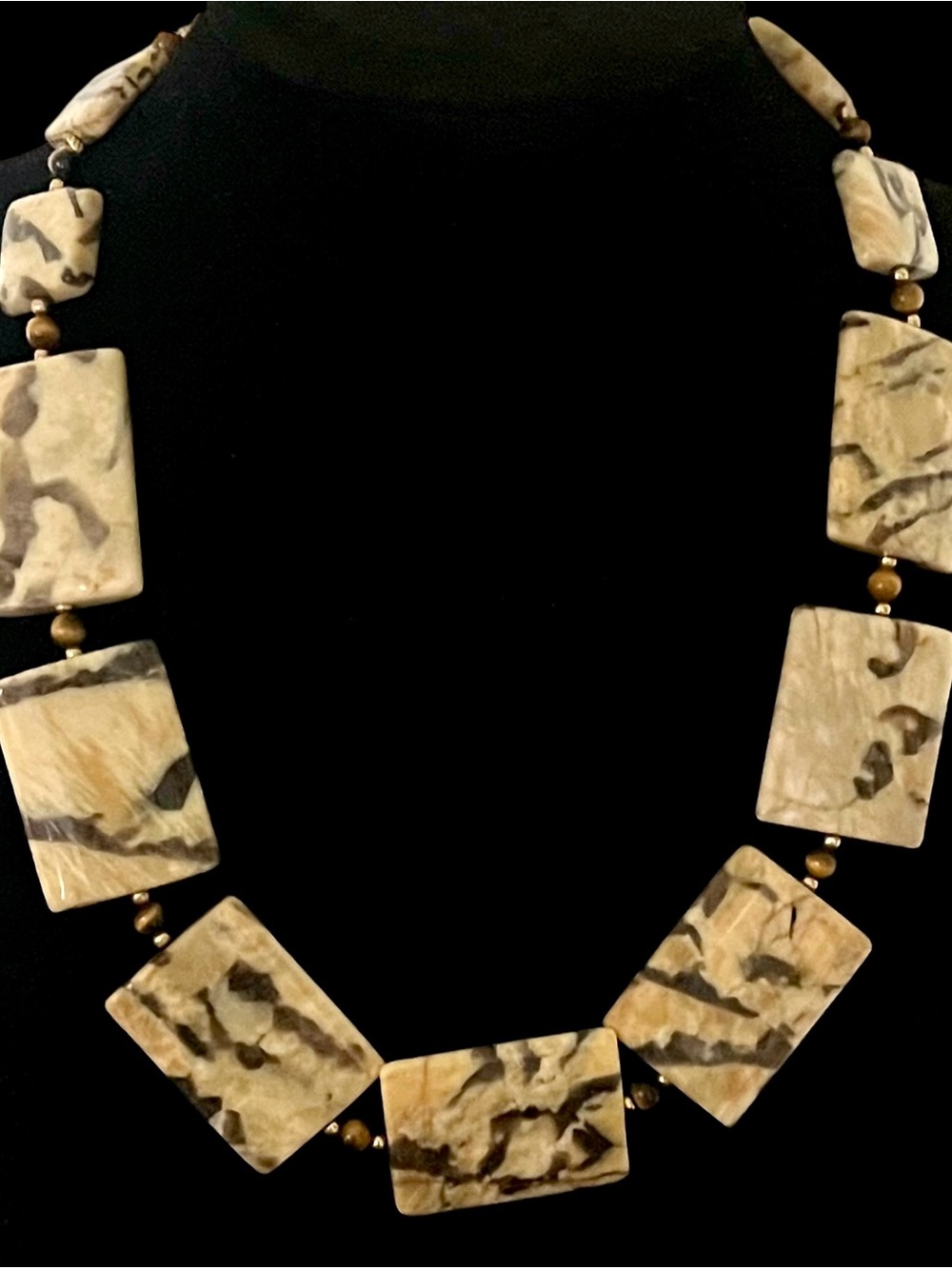 Vintage Artisan rectangular jasper chunky statement necklace jasper quartz 17”